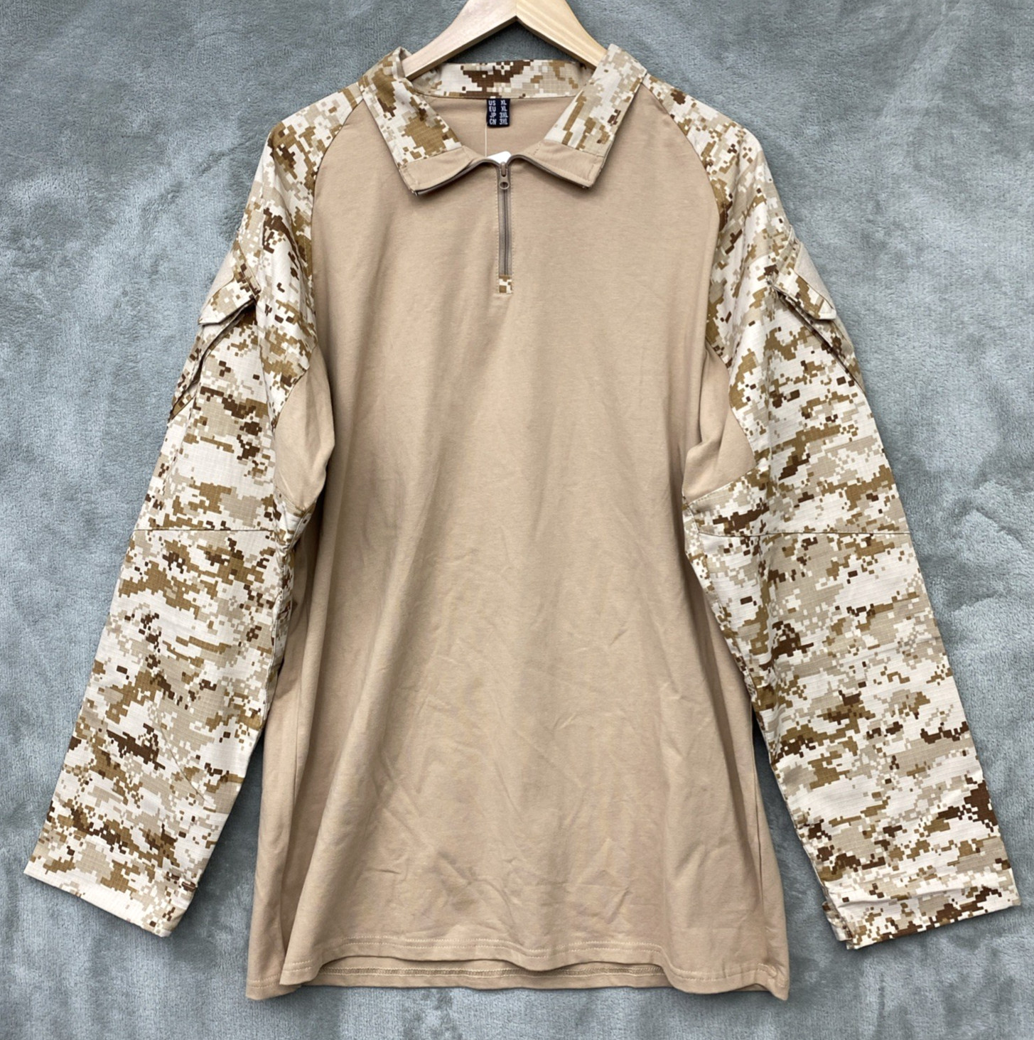 MAGCOMSEN Men’s XL Tactical Military Shirt 1/4 Zip, L/S Shirt, Pockets – Tan