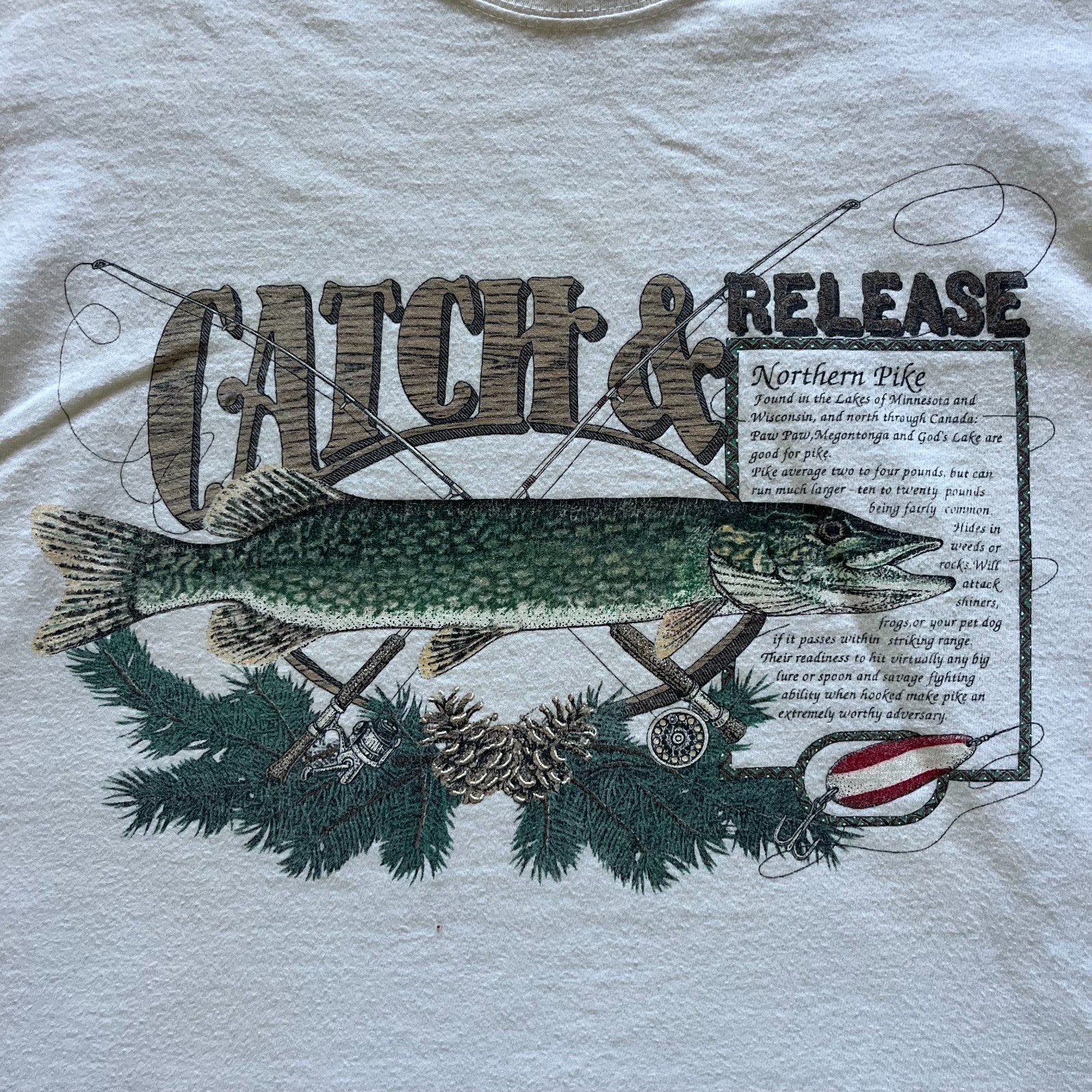 Vintage Galt Sand Catch & Release T Shirt Men L Beige Northern Pike Fishing gallery