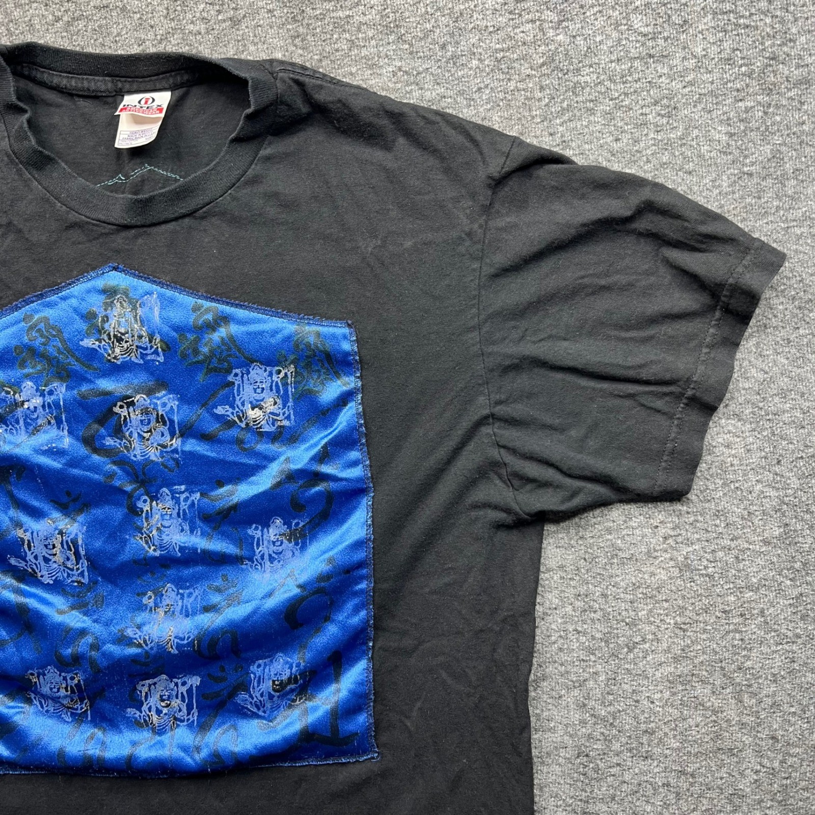 Intex T-Shirt Mens L Black Blue Satin Patch Graphic Heavy Weight Cotton Tee gallery