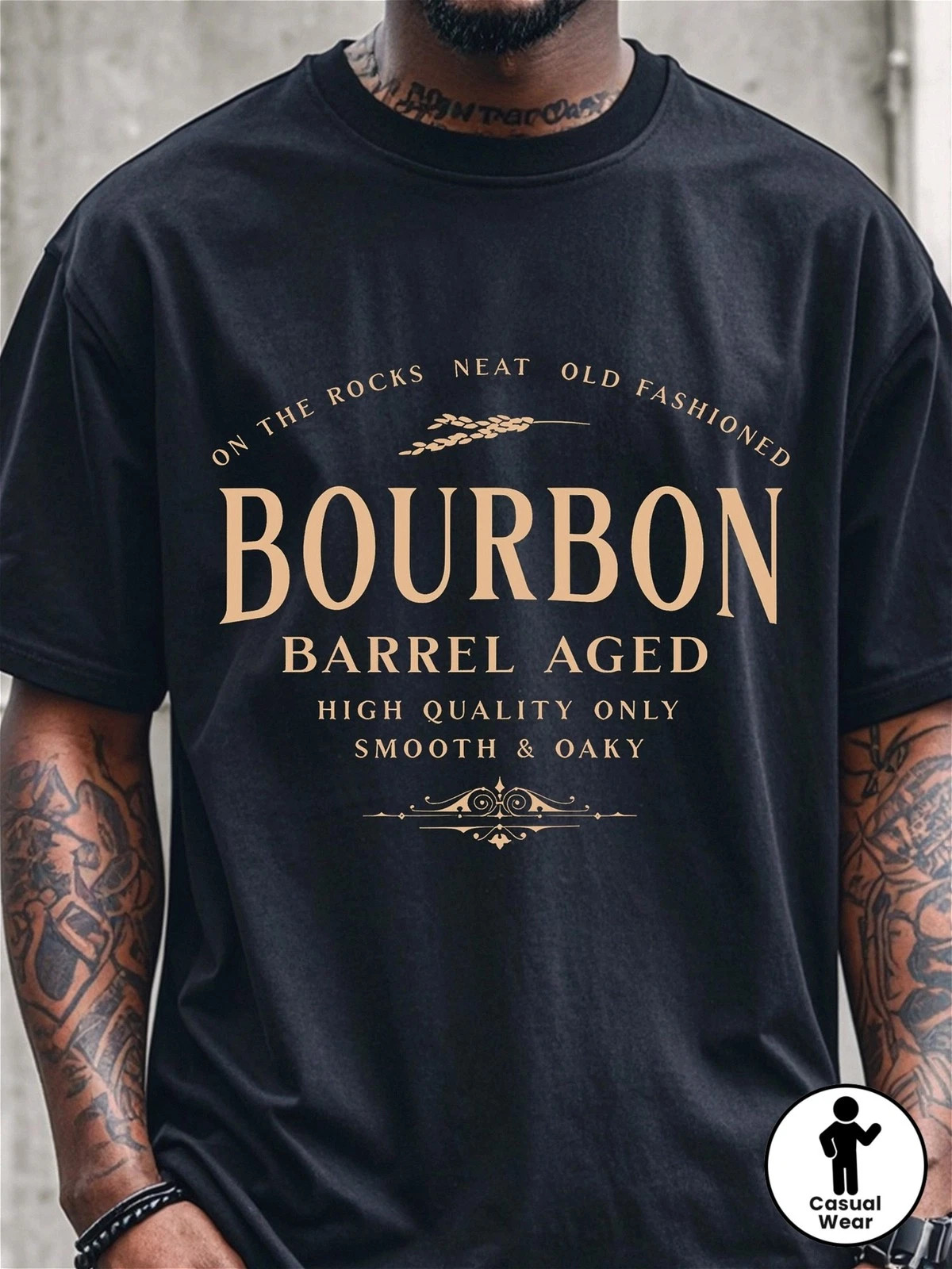 1pc Men'S 100% Quick-Dry Bourbon Graphic T-Shirt - Breathable Crew Neck Short gallery