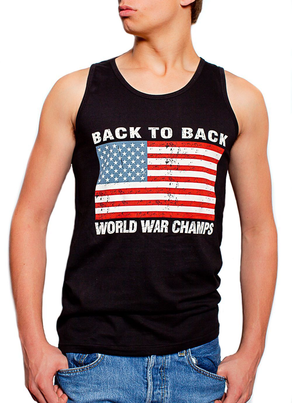 Back To Back World War Champs Champions USA Flag Men’s Tank Top S-3XL BLACK