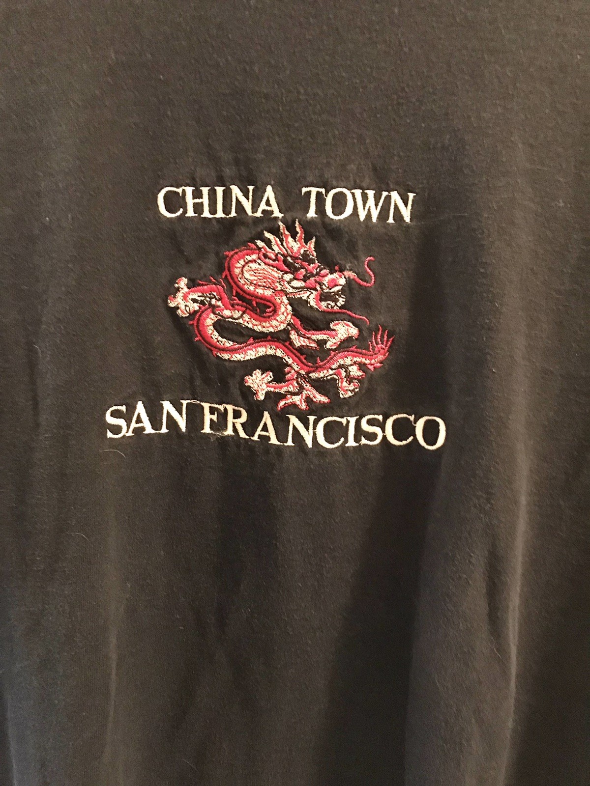 China Town SF BLACK Shirt M/L Vtg Single Stitch Dragon 80’s Embroidered RARE! gallery