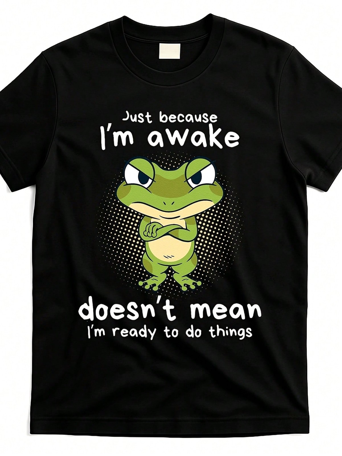 Man’ S Frog Print Black TShirt, Casual Cotton Tee, Medium Stretch Knit Fabric