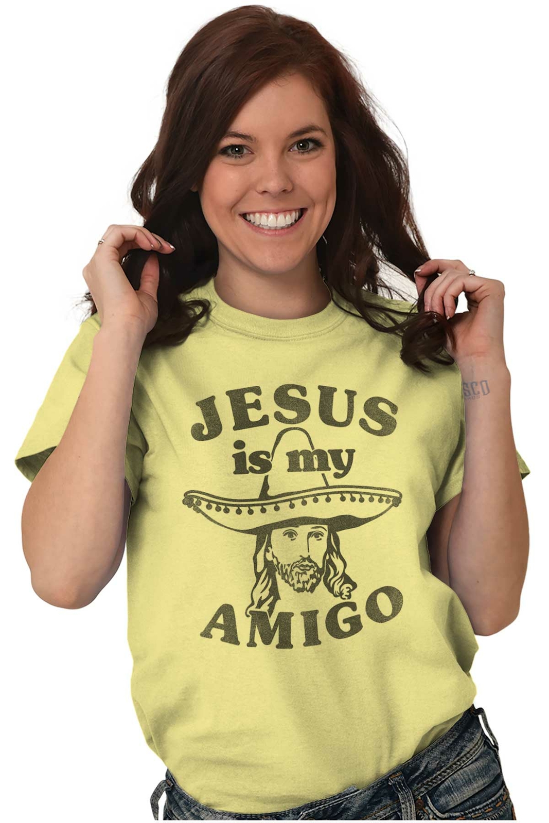 Jesus Christ Is My Amigo Christian Religious Womens or Mens Crewneck T Shirt Tee gallery