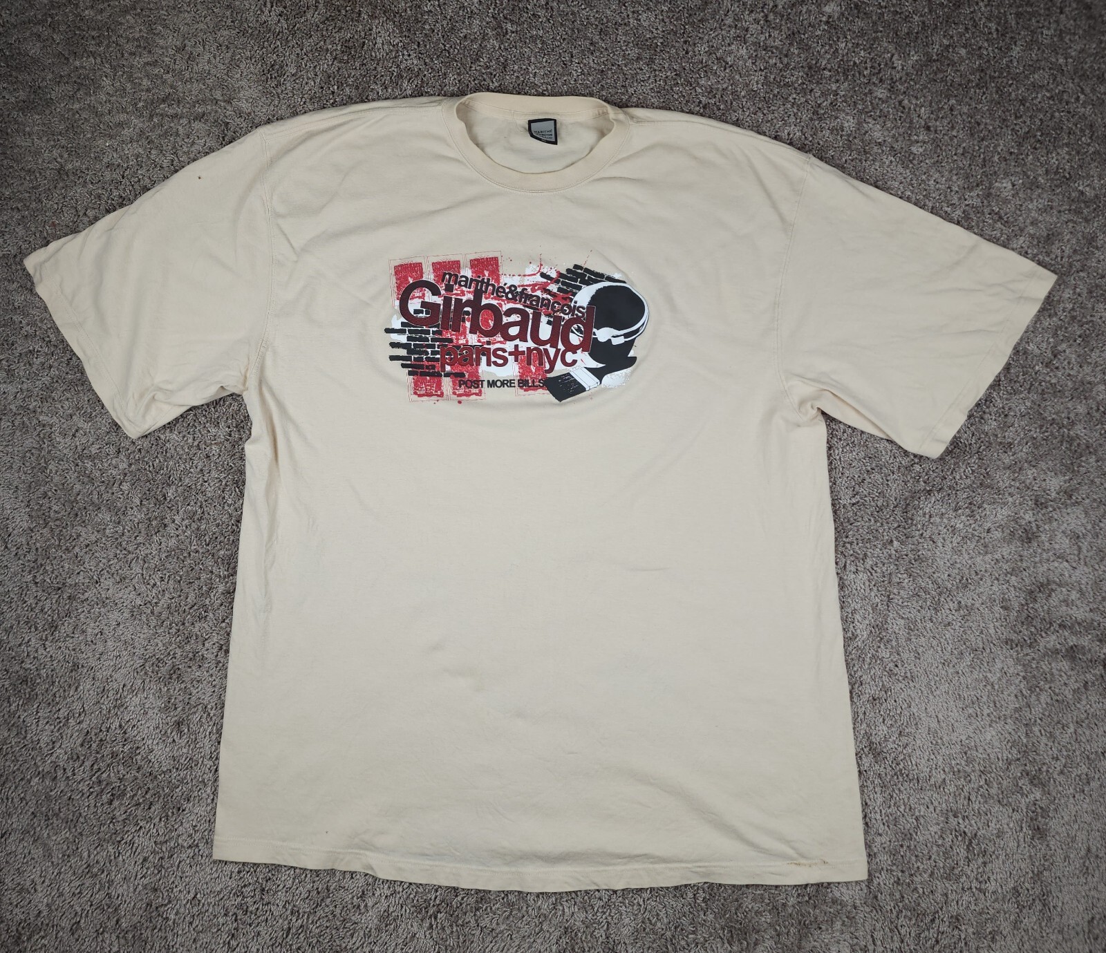 Marithe Francois Girbaud T Shirt Mens 3XL Beige Graphic Streetwear Skate Y2K