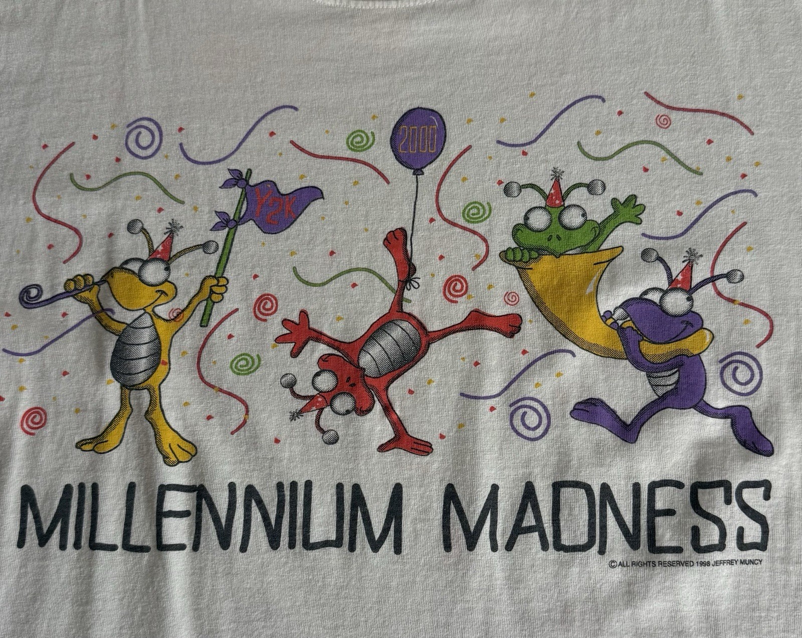 Vintage 90s Millennium Madness T Shirt OSFA/XL (32.5x23.5) Y2K Milo Bug 1998 Tee gallery