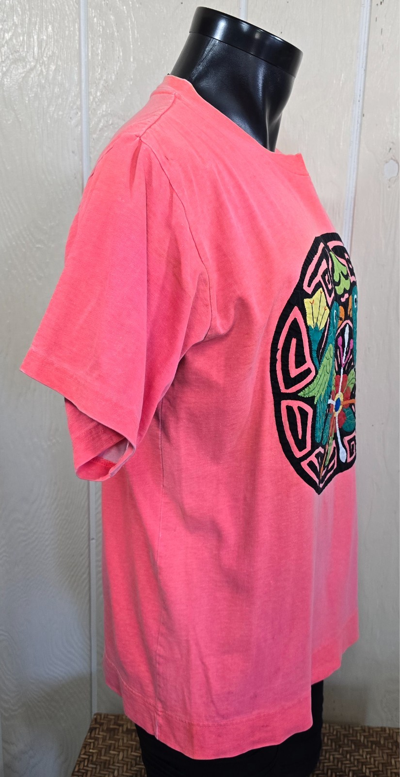 HOBIE Mola Quilted Art Panama Classic VINTAGE Neon T-Shirt Sz M *Many flaws READ gallery