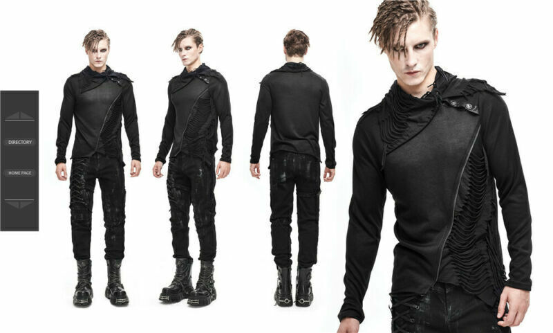 Men’s Gothic Asymmetry Top Punk Rock Stage Performance Splicing Long Sleeve Tees