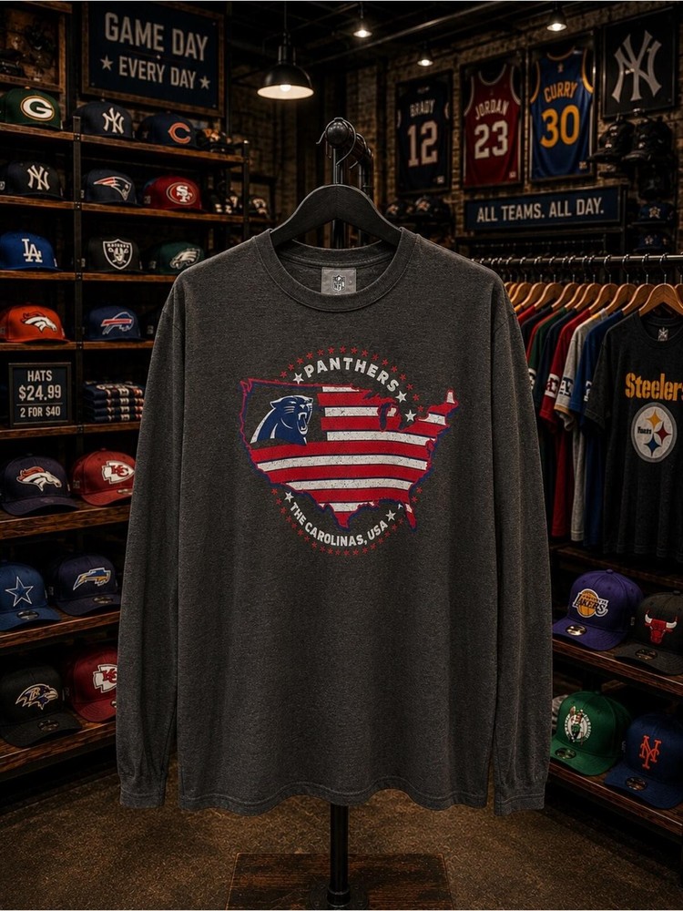 NFL Charcoal Panthers Graphic Tee with Blue and Red Accents