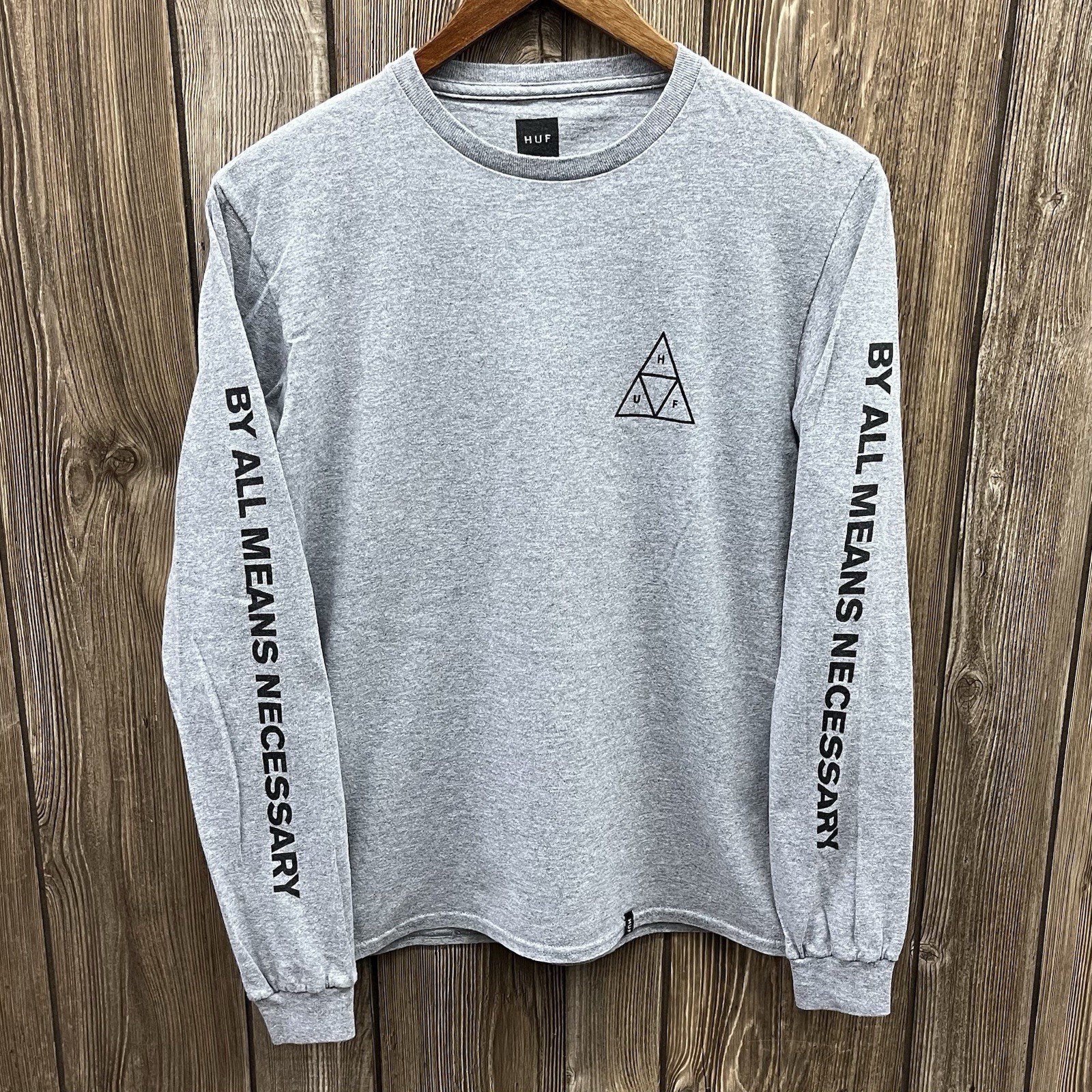HUF Skateboarding Pyramid Logo Long Sleeve Graphic Tee Shirt Grey Mens Small gallery