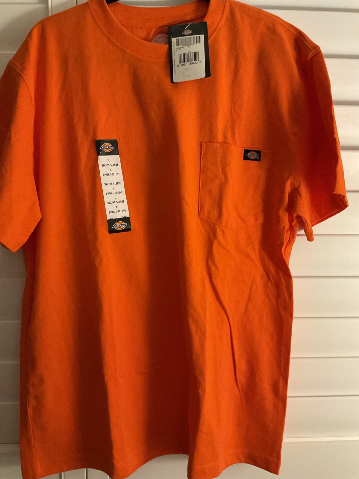Mens Dickies Neon Orange Heavyweight Crew Pocket Work Tee Size L Short Sleeves gallery