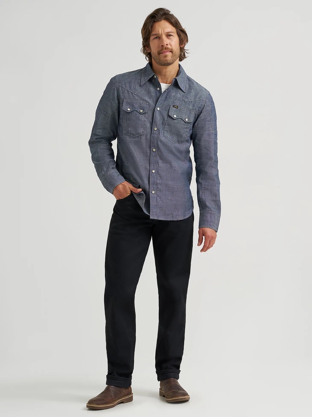 Lee 101 '50s Western Shirt Men's Sizes Kaihara Japanese Selvedge Denim 7 oz. Dry gallery