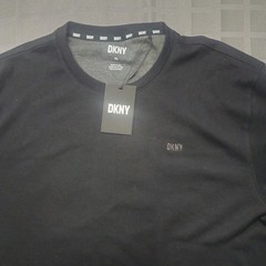 NWT DKNY Mens XL Black Solid Crew Neck Short Sleeve Logo Jersey Tee DK00SK556