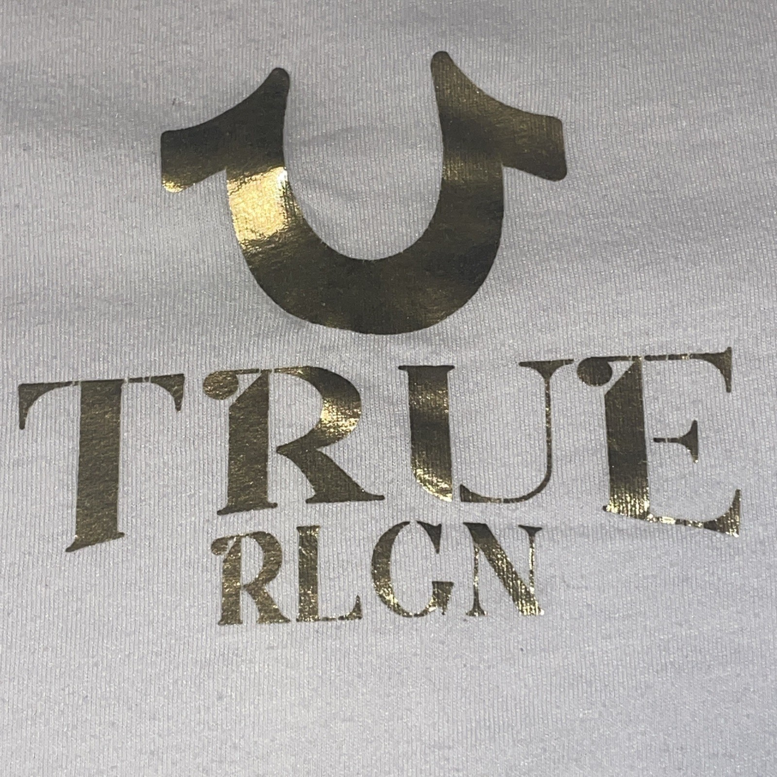 TrueReligion Tshirt Mens•M White Gold Monk Buddha Embossed Logo Graphic CrewNeck gallery