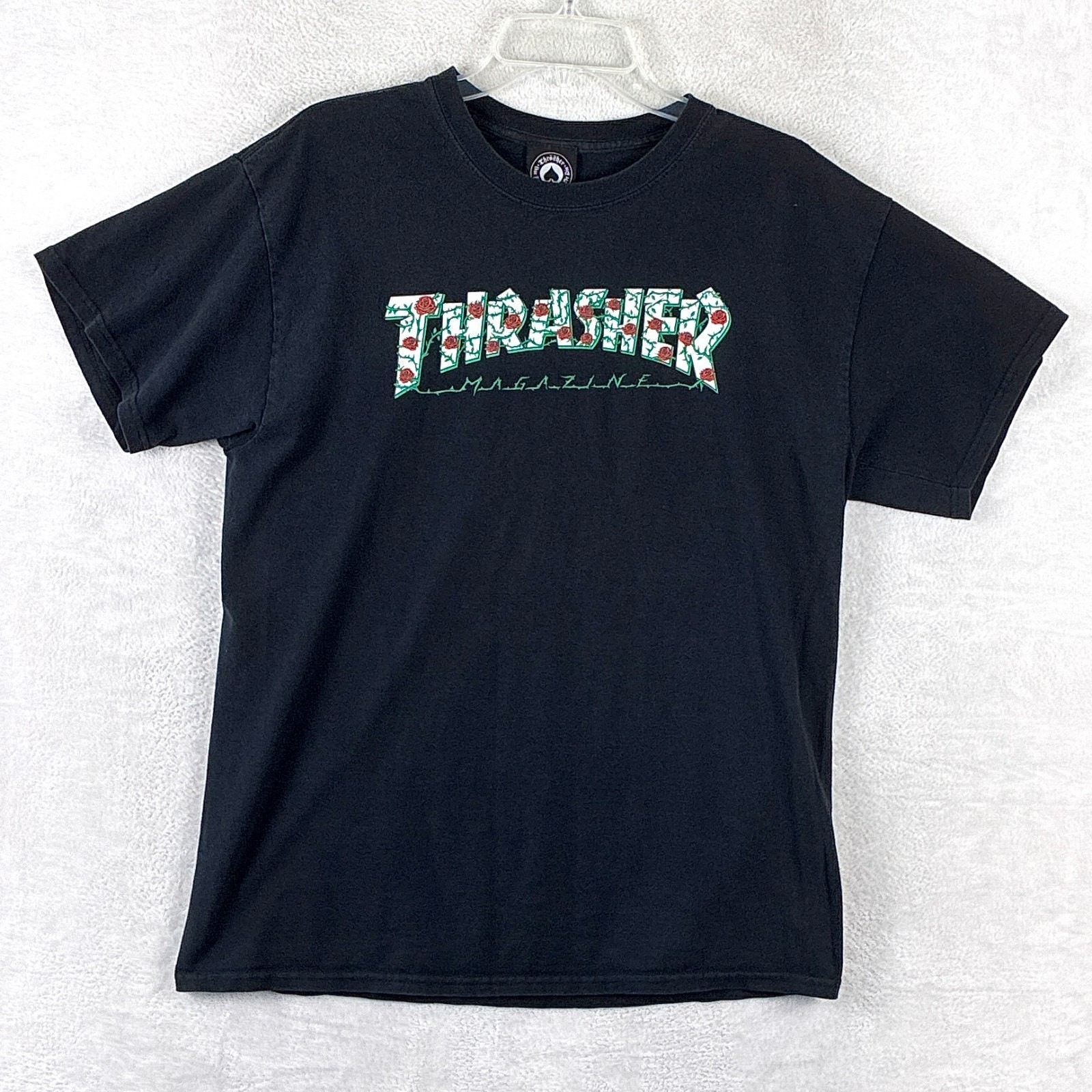 VTG Thrasher Magazine Tshirt Mens L Black Roses Thorns Skate Streetwear Y2K gallery