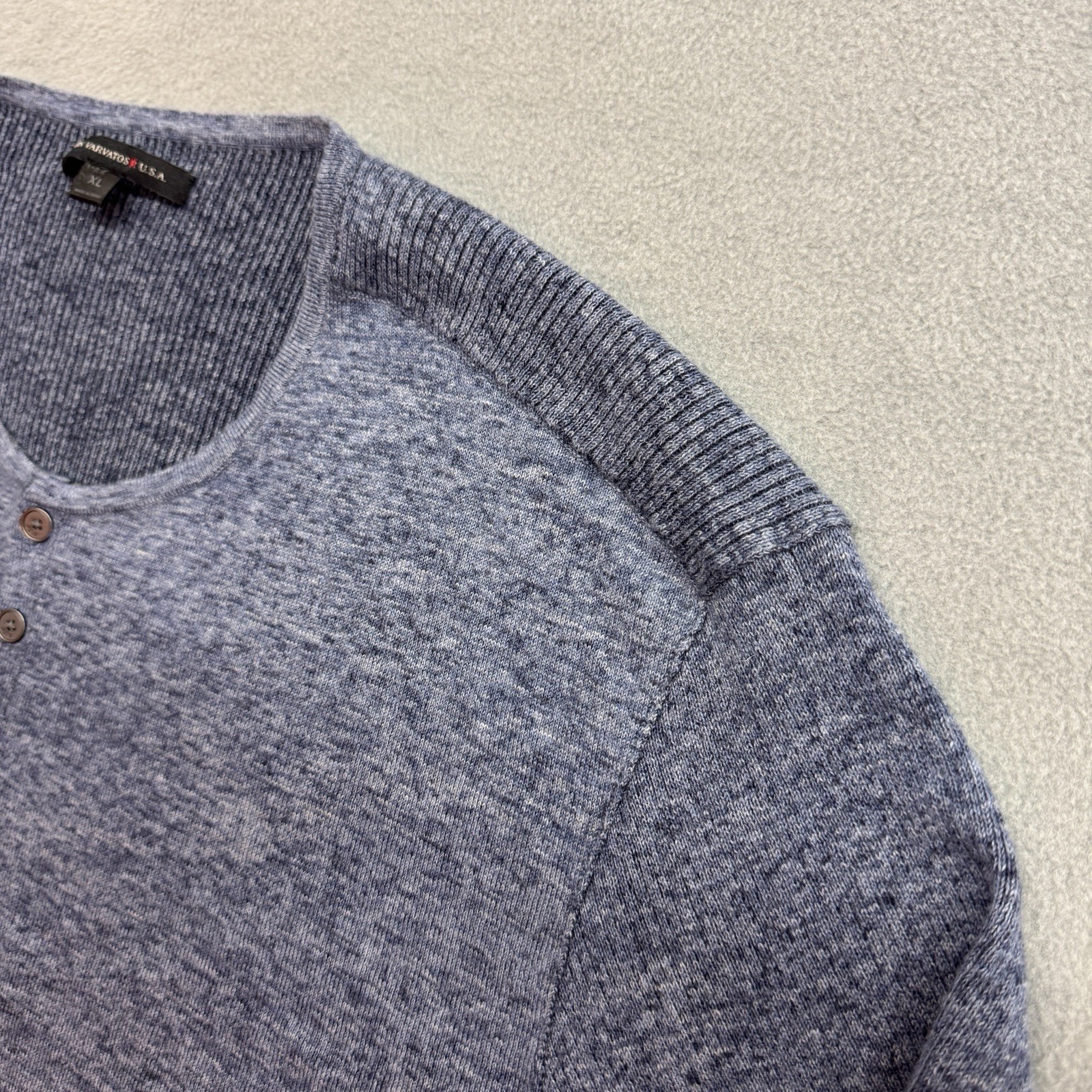 John Varvatos Henley Shirt XL Men's Long Sleeve Pullover Cotton Wool Knit Blue gallery