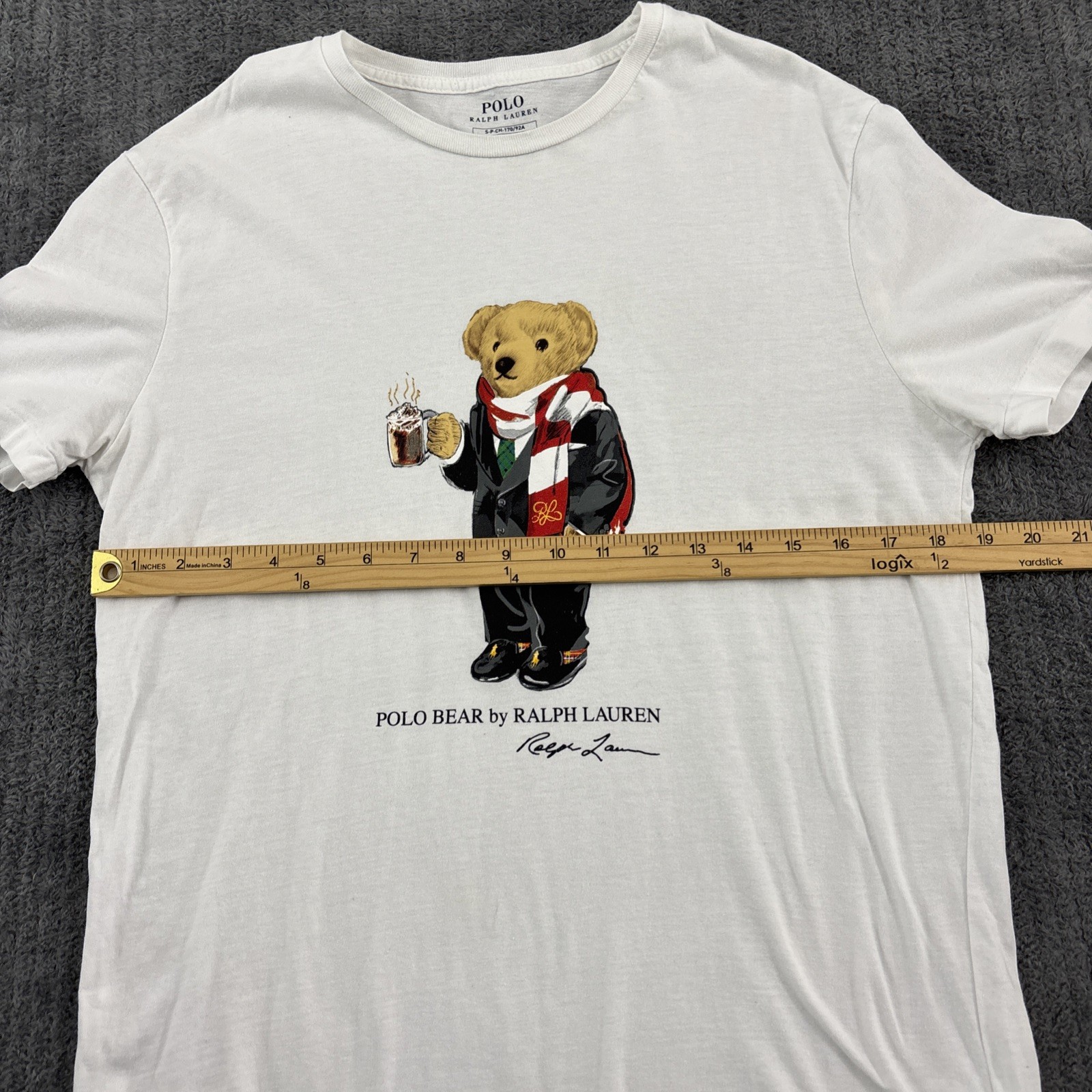 Polo Ralph Lauren T Shirt Mens Small Polo Bear Hot Cocoa Preppy White Tee FLAW gallery