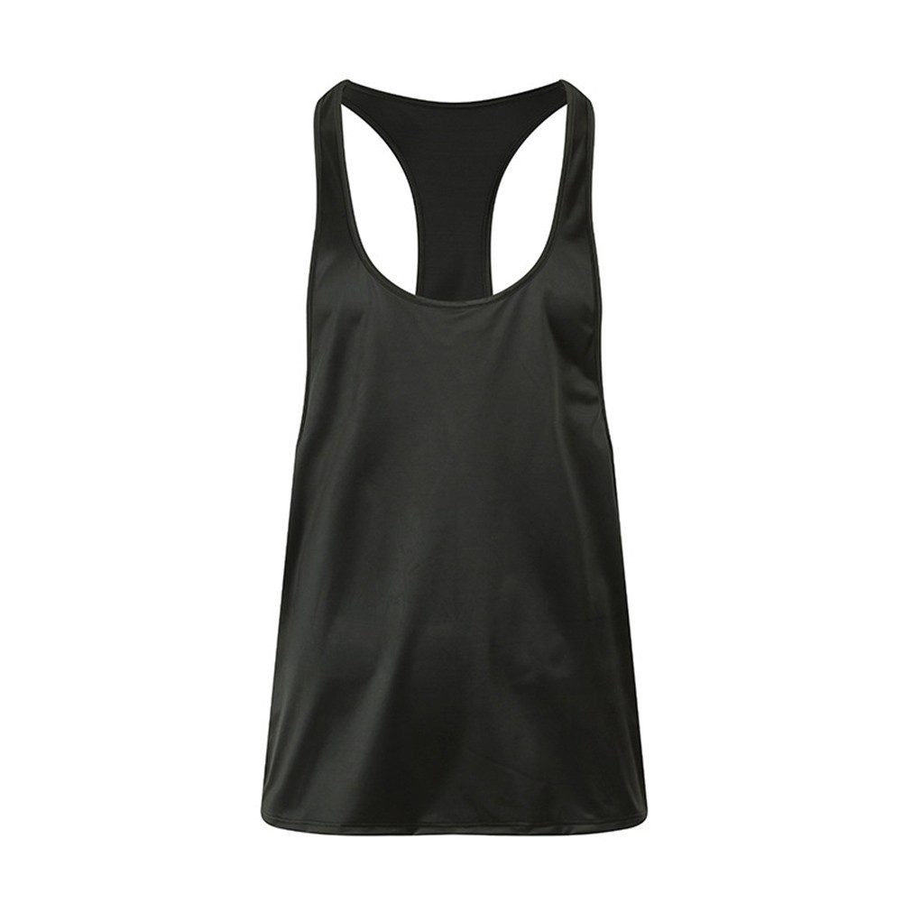 Sleeveless Gym Tee Men Tank Top Oil Shiny Glossy Satin U Neck Solid Color gallery