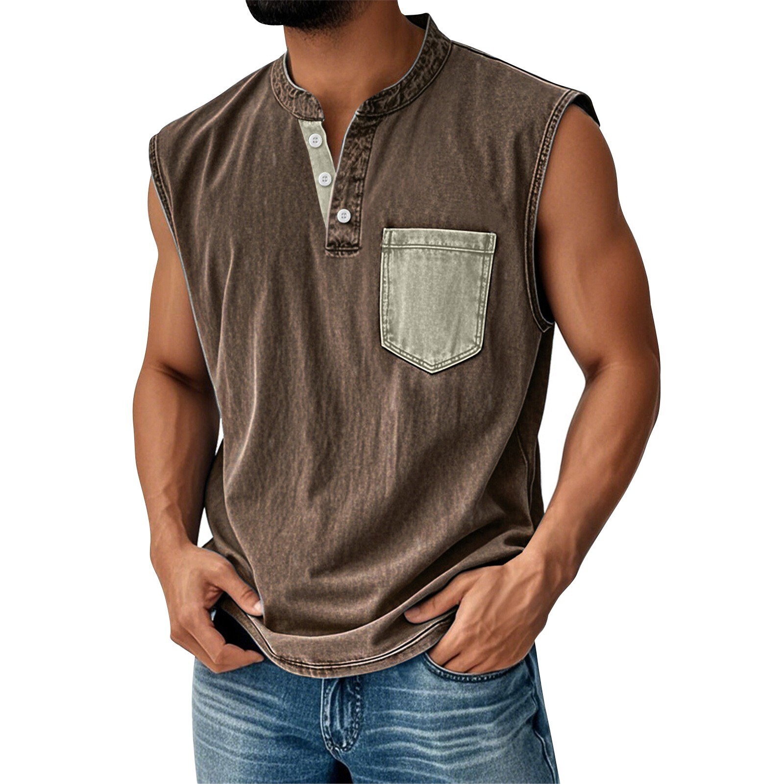 Men Sleeveless Beach Shirts Summer Hawaiian Shirts Casual Button Henley Tank Top gallery