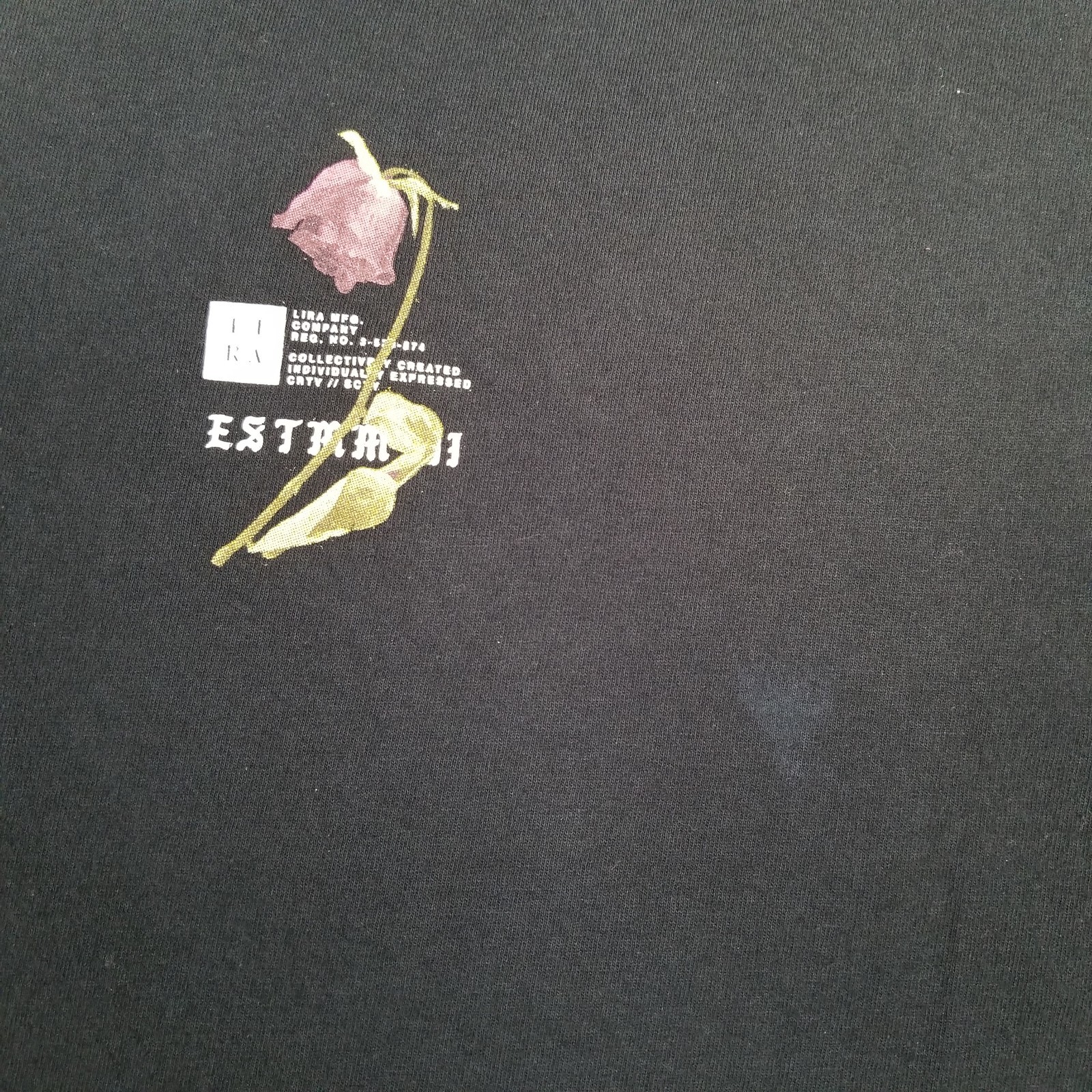 LIRA MFG Men's Graphic Tee Size Large Black ESTIMADA Rose Flower Print Casual gallery