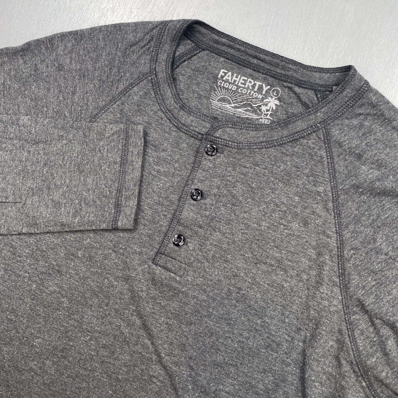 Faherty Shirt Mens Large Cloud Cotton Henley Long Sleeve Pima Modal Basic Tee T