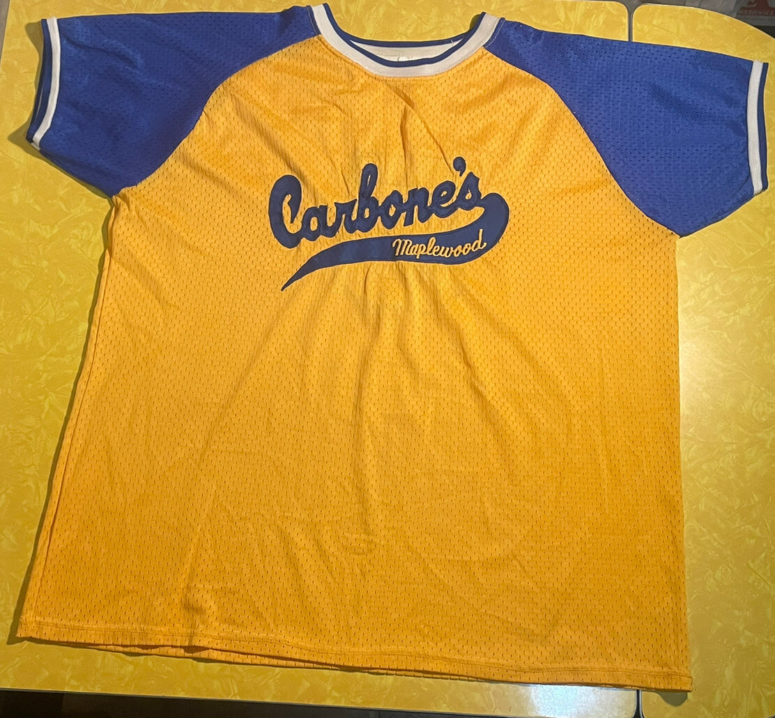 Vintage Carbone’s Pizza MN L Blue Yellow Softball Baseball Team Jersey #5 2Tone gallery