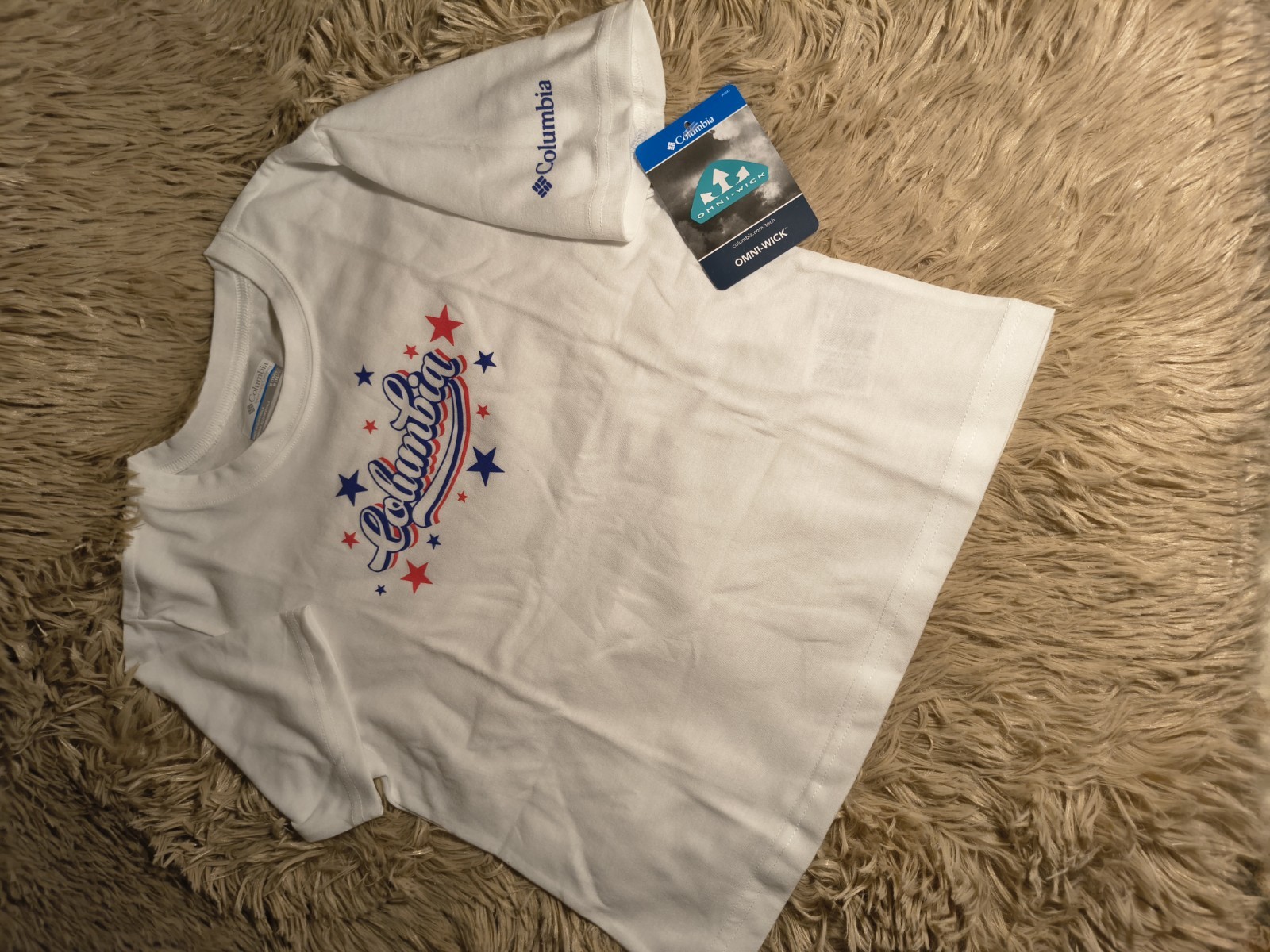 Columbia Omni-Wick Men’s M White Patriotic Stars Graphic Crew Neck T-Shirt