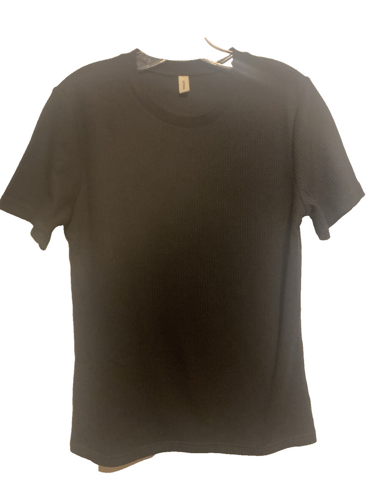 Men’s Textured Ribbed Knit Short Sleeve Crewneck Tee NWOT Size Small Black