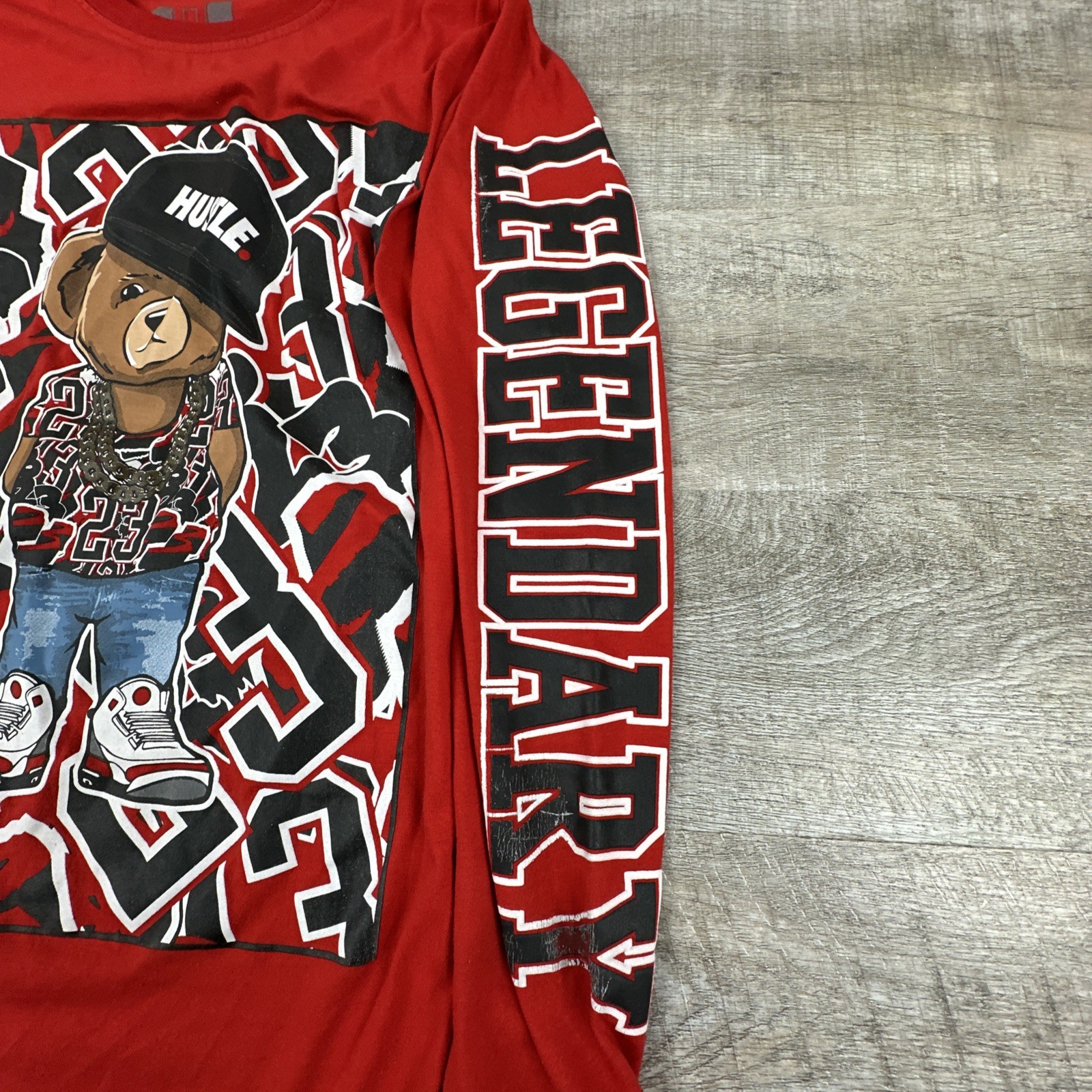 Legend Hustle Bear Graphic T-Shirt Men's Size S Red Long Sleeve Crew Neck gallery