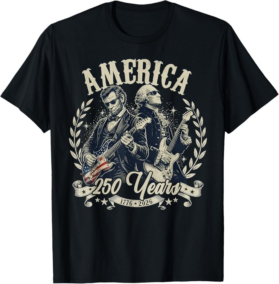 USA George Washington Abe Lincoln Playing Guitar 250th T-Shirt gallery