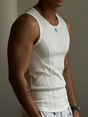 Solid Color Men’s I-Shaped Vest – Moderate Elasticity Polyester Sports Top