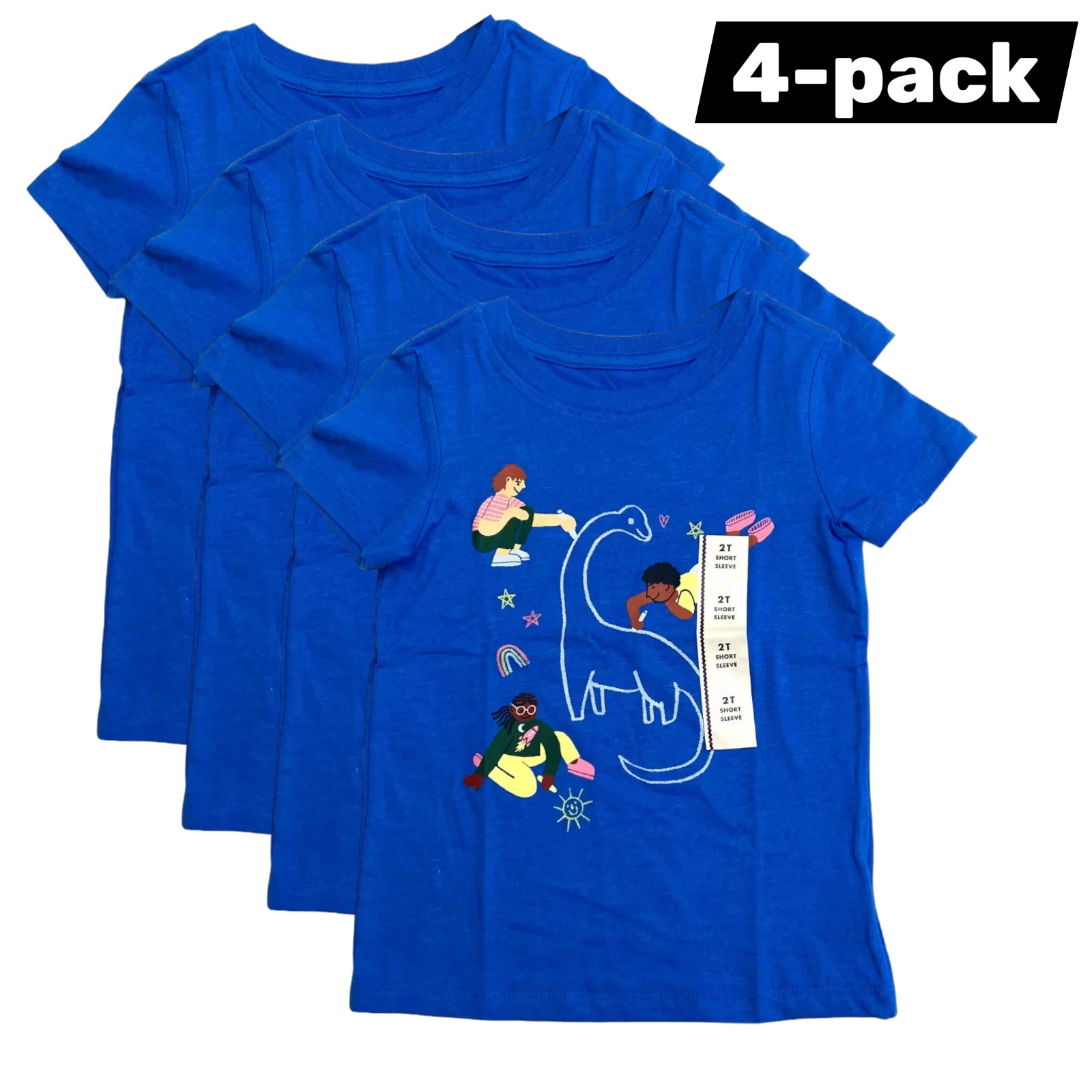 4-PACK Cat & Jack Toddler Kids T-Shirts Dino Chalk Blue – Size 2T or 3T