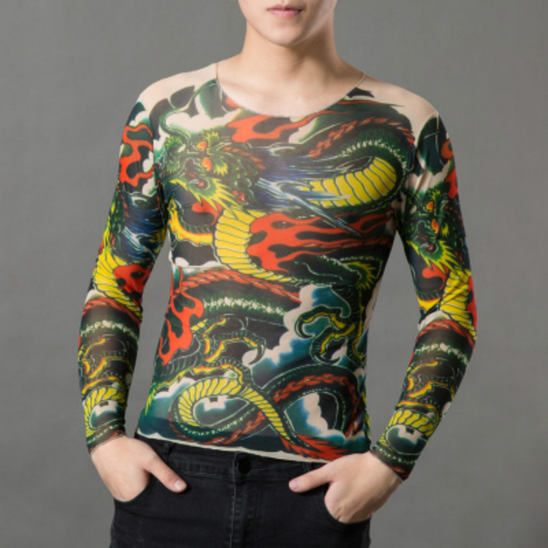 Men Tattoo Novelty Arts Print Long Sleeve Rock Design Party Wearing Turtleneck gallery
