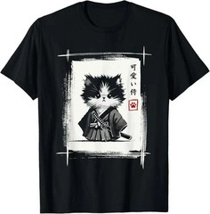 Samurai Cat Japanese Art Sumi-e Novelty Kawaii Funny Cat T-Shir TRENDING T’SHIRT
