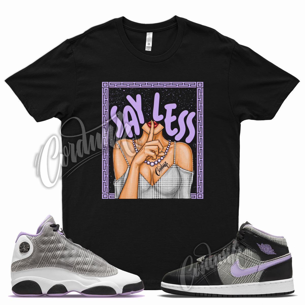 SHHH T Shirt for J1 1 Mid SE GS Houndstooth Lilac Silver Plaid Violet 13 gallery