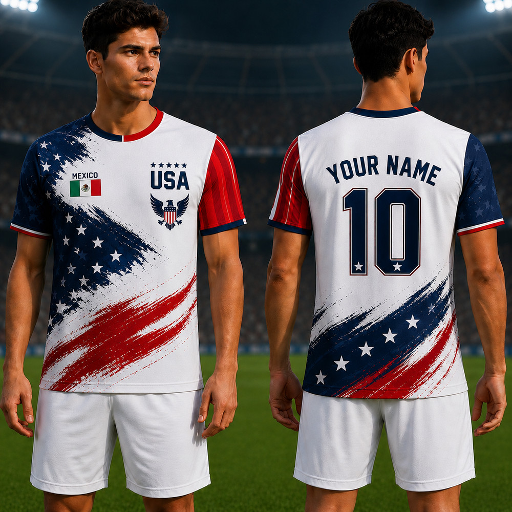 Mexico USA Soccer Jersey Mens Custom Name Number Aztec Mexican American (S-5XL)