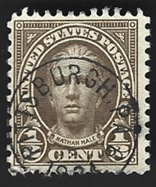 Scott#653 1/2c Nathan Hale with a PITTSBURG PA. CDS cancel – (A-3)