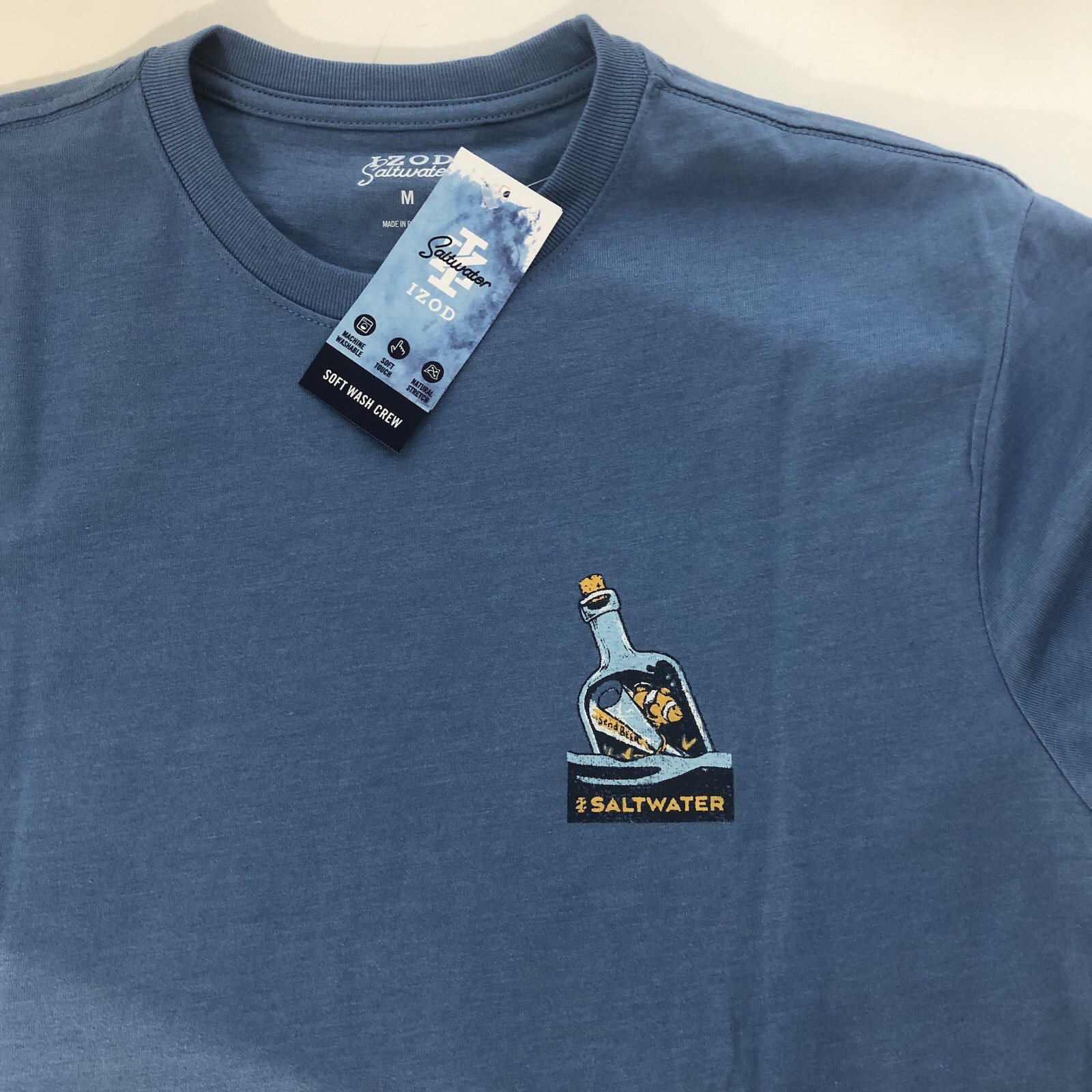 IZOD Saltwater T-Shirt Graphic Men’s Medium Blue Fisherman NWT Soft Wash Crew gallery