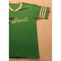 Vintage Leinenkugels Beer Green Ringer T-Shirt V-Neck Athletic Stripe Distressed