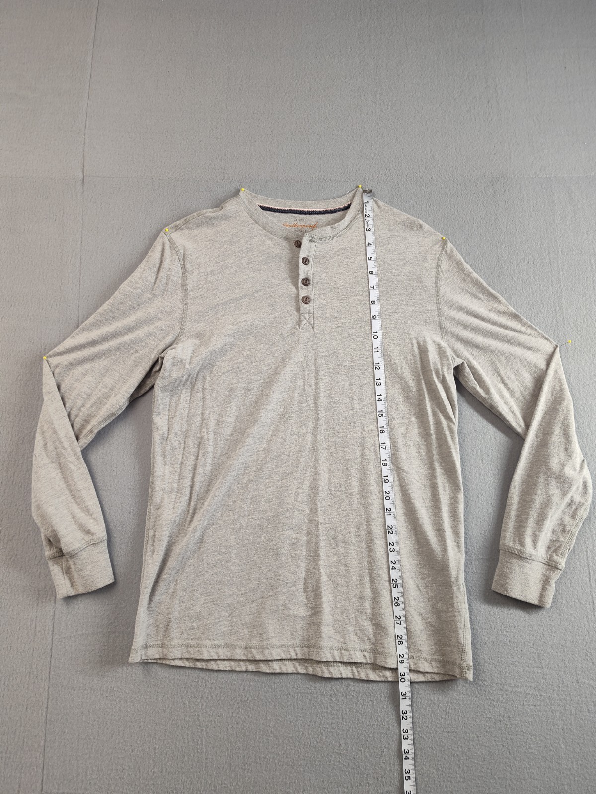 Weatherproof Men Shirt M Gray Henley Neck Long Sleeve Flat Front Pullover Tee gallery