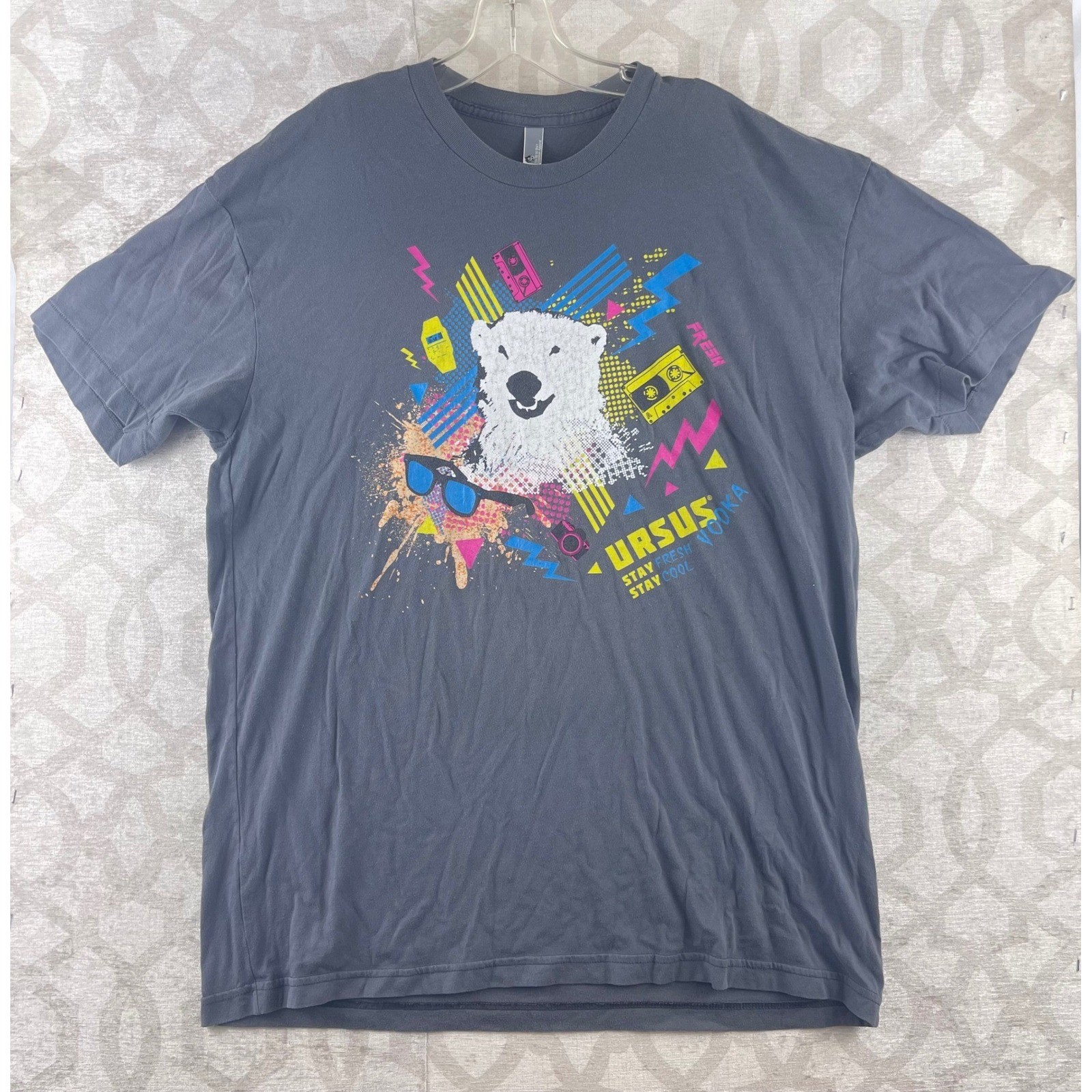 American Apparel Ursus Vodka Polar Bear 80s Retro Graphic T-Shirt Mens XL Grey gallery