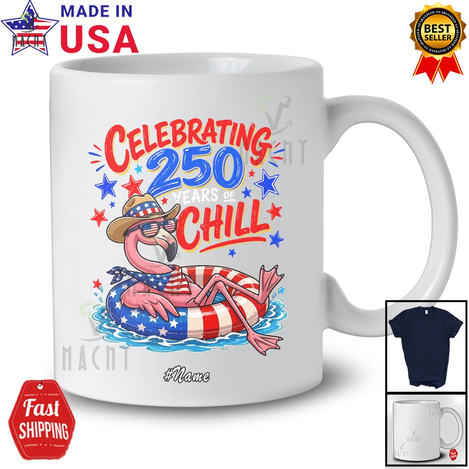Custom Name Celebrating 250th Chill; 4th July Flamingo Floating Patriotic Shirt gallery
