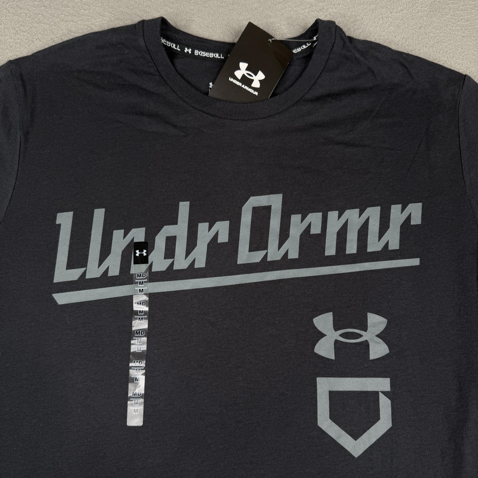 Under Armour Shirt Mens Medium Navy Baseball Script Tee Loose Fit 1367675 gallery