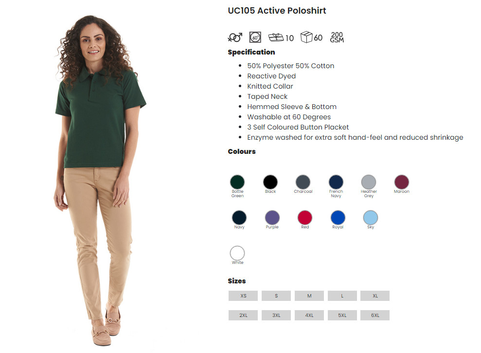 UNEEK Personalised Custom Embroidered Active Pique Polo Shirt Work Unisex T Top gallery