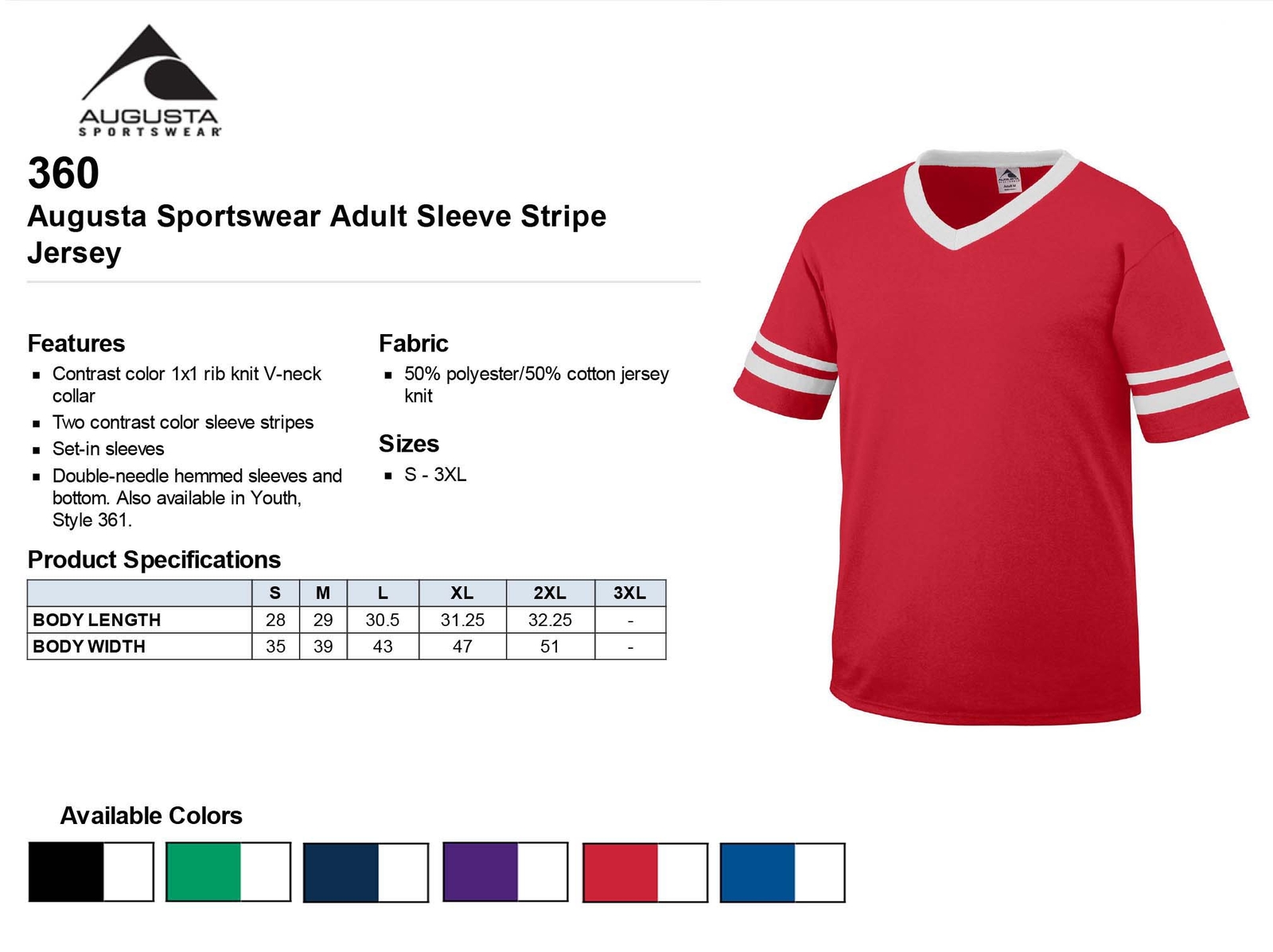 Augusta Sportswear Baseball Sleeve Stripe Jersey V-neck T-Shirt S-2XL M-360 gallery