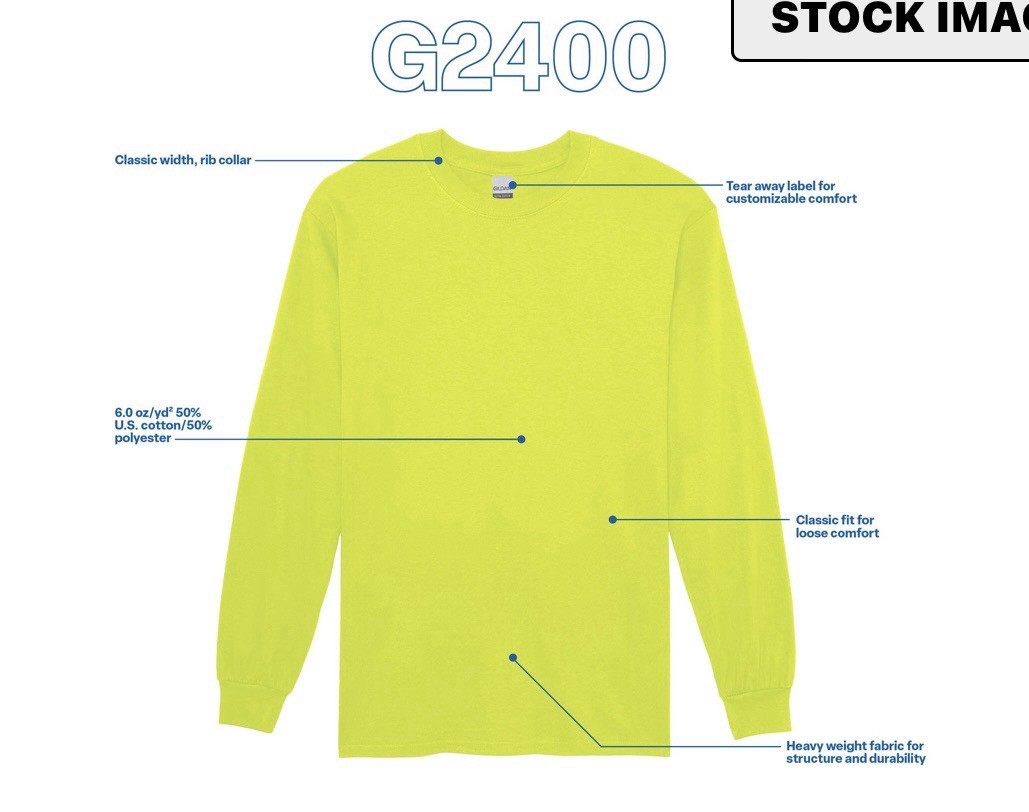 Gildan Ultra Cotton Men's 2XL Long Sleeve Crew Neck Yellow Knit T-Shirts Qty 4 gallery
