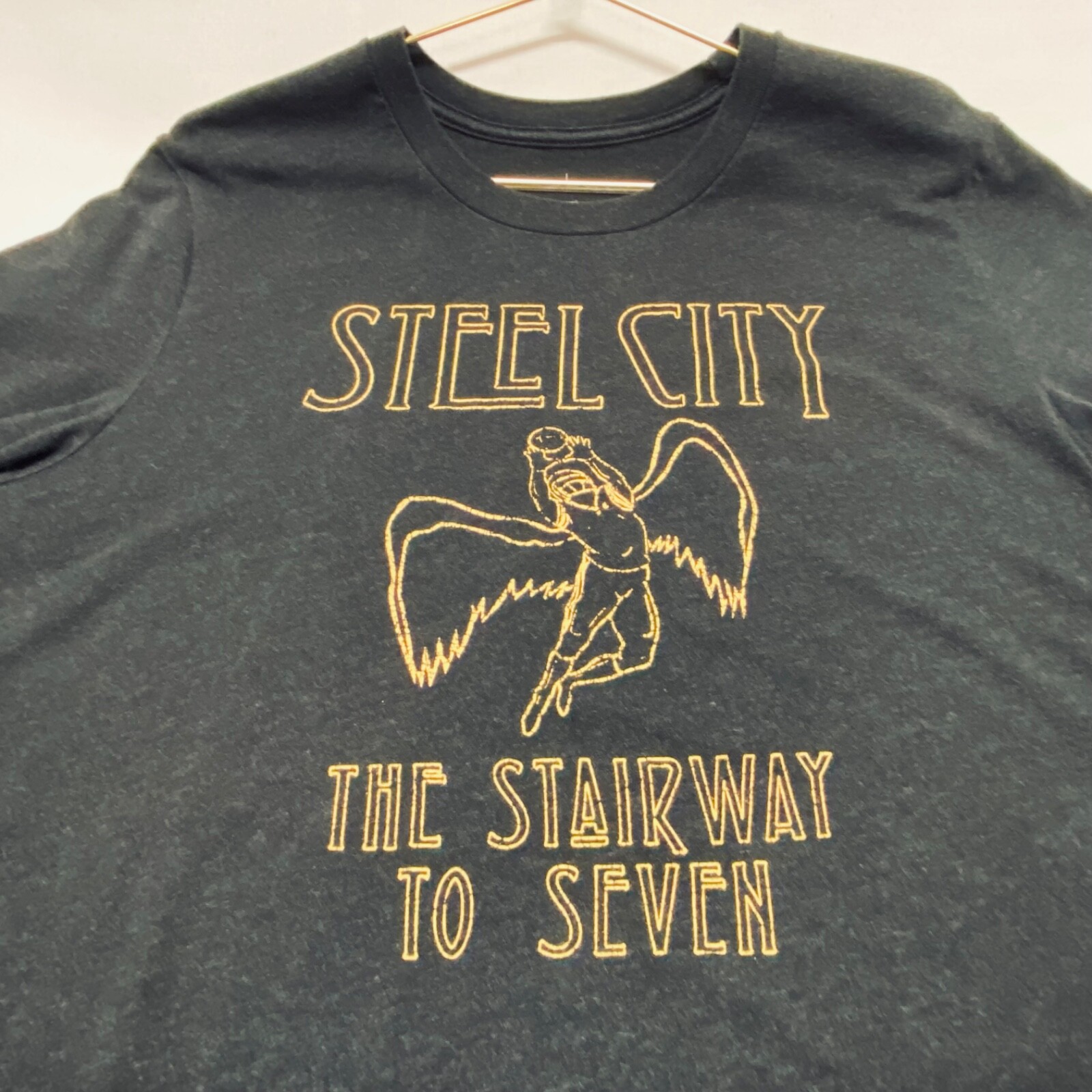 Steel City Stairway To Seven Shirt Adult Large Dark Gray Yellow Graphic Logo EUC gallery