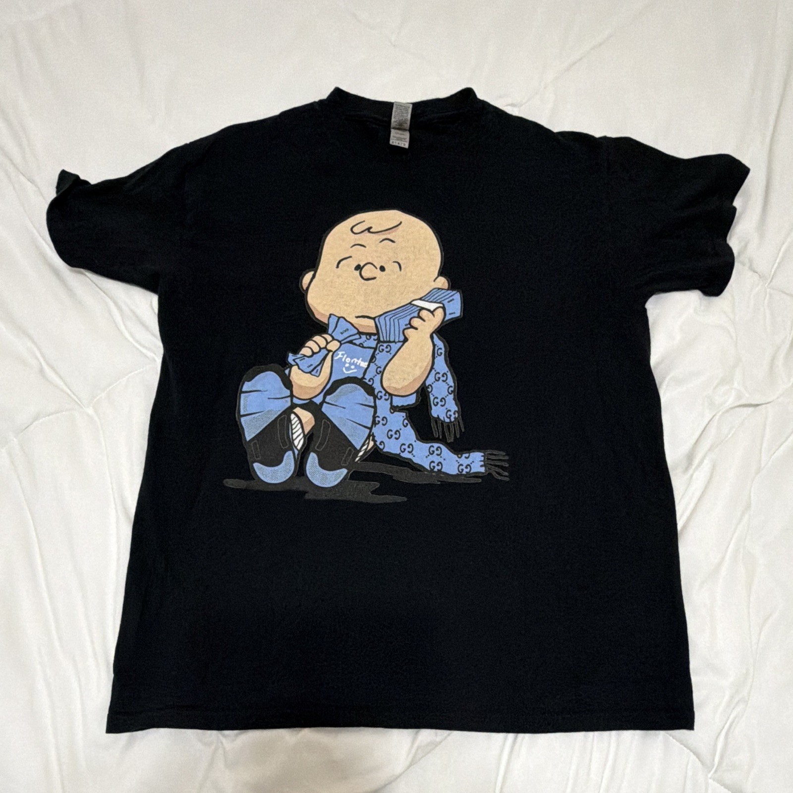 Gildan Softstyle Peanuts Charlie Brown Black Cotton Crew Neck T-Shirt Size L gallery