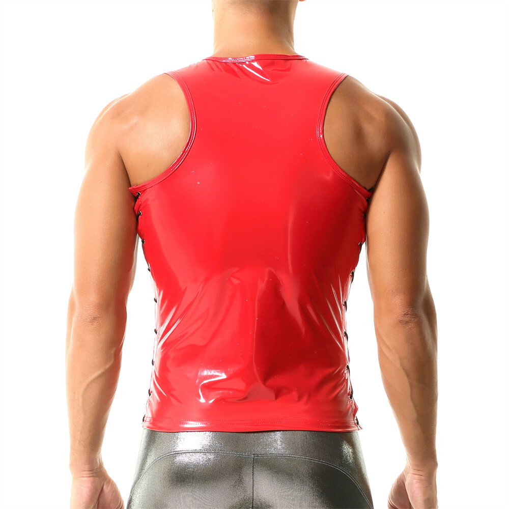 Mens Wet Look Bright PU Leather Vests Tank Tops Nightclub Dance Rave Slim Shirts gallery