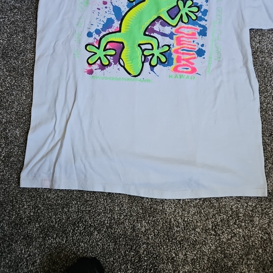 Gecko Hawaii Neon Color Size Large Single Stitch White Destination Short Sleeve gallery